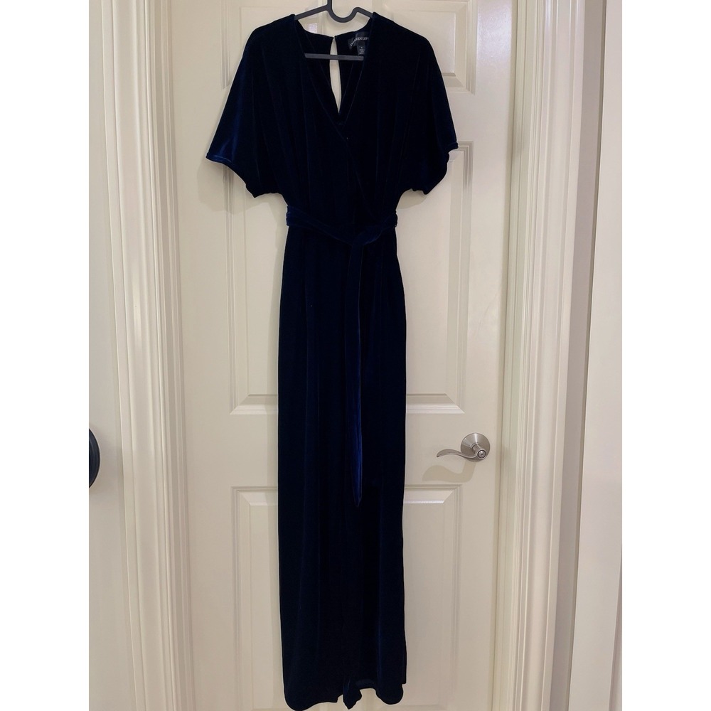 colleen lopez women navy blue velvet jumpsuits size M